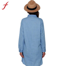 women casual socket female long washed loose Long sleeve do old cowboy denim Shirt dress vestidos plus size IMY66