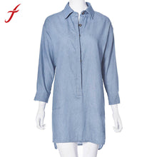 women casual socket female long washed loose Long sleeve do old cowboy denim Shirt dress vestidos plus size IMY66