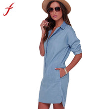 women casual socket female long washed loose Long sleeve do old cowboy denim Shirt dress vestidos plus size IMY66