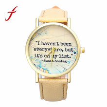 Unisex Casual PU Leather I HAVEN'T BEEN EVERYWHERE Band Analog Quartz Dial Wrist Watch For Women Men IMY66