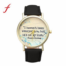 Unisex Casual PU Leather I HAVEN'T BEEN EVERYWHERE Band Analog Quartz Dial Wrist Watch For Women Men IMY66