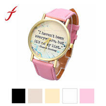 Unisex Casual PU Leather I HAVEN'T BEEN EVERYWHERE Band Analog Quartz Dial Wrist Watch For Women Men IMY66