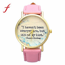 Unisex Casual PU Leather I HAVEN'T BEEN EVERYWHERE Band Analog Quartz Dial Wrist Watch For Women Men IMY66