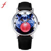 Vogue PU Leather Band Casual Cartoon Balloon Cat Pattern Analog Quartz Wrist Watch For Watch Relogio IMY66