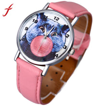 Vogue PU Leather Band Casual Cartoon Balloon Cat Pattern Analog Quartz Wrist Watch For Watch Relogio IMY66
