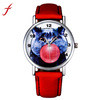 Vogue PU Leather Band Casual Cartoon Balloon Cat Pattern Analog Quartz Wrist Watch For Watch Relogio IMY66