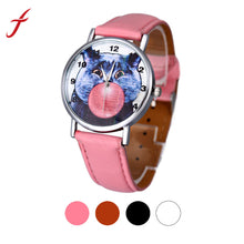 Vogue PU Leather Band Casual Cartoon Balloon Cat Pattern Analog Quartz Wrist Watch For Watch Relogio IMY66