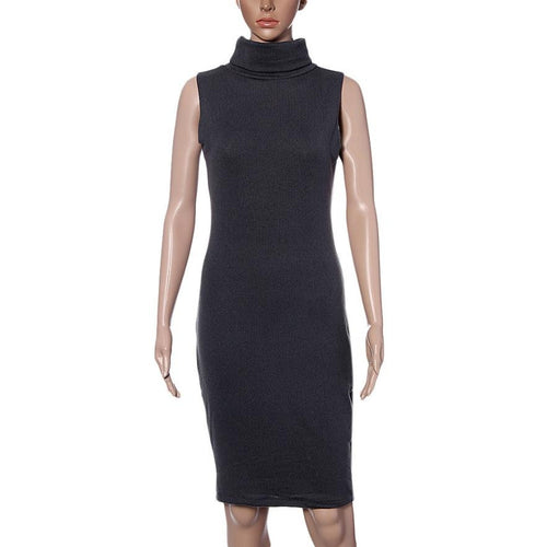 Celebrity Style Women Stretch Turtleneck Sleeveless Knitted Slim Bodycon Party Evening Midi Dress IMY66