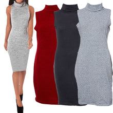 Celebrity Style Women Stretch Turtleneck Sleeveless Knitted Slim Bodycon Party Evening Midi Dress IMY66