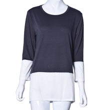 Women Black White Patchwork Three Quarter Sleeve Casual Loose Long Tee Shirts Dress Tops Shirt blusa feminina IMY66