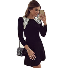 Women Casual Long Sleeve O Neck Dress Sexy Club Lace stitching Black Bandage Bodycon Black Dress vestidos IMY66