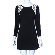 Women Casual Long Sleeve O Neck Dress Sexy Club Lace stitching Black Bandage Bodycon Black Dress vestidos IMY66