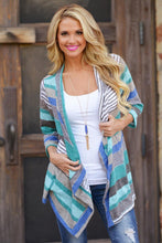 Women Casual Three Quarter Irregular Stripe Shawl Knitted Sweater Kimono Cardigan Tops Cover Up Blouse Outwear Coat IMY66