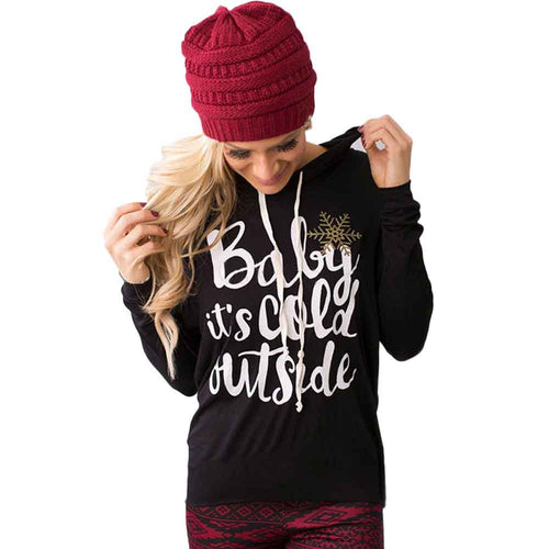 Women Casual Tops T-Shirts Long Sleeve Hooded Letter Print Sweatshirt Jumper Sweater Pullover Tops IMY66