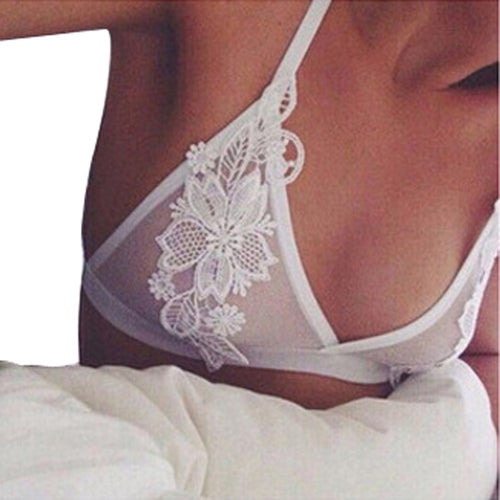 Women Floral Translucent Sheer Lace Crop Top Camisole Bralet Strappy Bra Cropped Halter Tops Sexy Lingerie Underwear IMY66