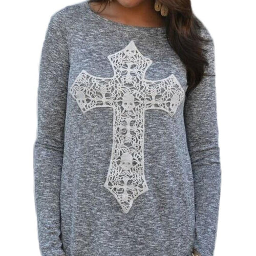 Women Long Sleeve Loose Patchwork Lace Knitted Sweater Casual Top Pullovers Tee Shirt Women Clothes IMY66