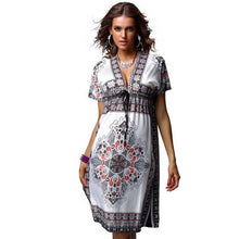 Women Dress 1970s Vintage Paisley Print Sexy V Neck Hippie Bohemian Beach Dress vestidos femininos robe femme IMY66