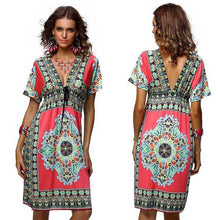 Women Dress 1970s Vintage Paisley Print Sexy V Neck Hippie Bohemian Beach Dress vestidos femininos robe femme IMY66