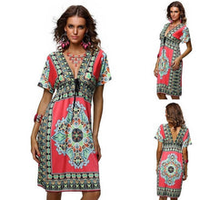Women Dress 1970s Vintage Paisley Print Sexy V Neck Hippie Bohemian Beach Dress vestidos femininos robe femme IMY66