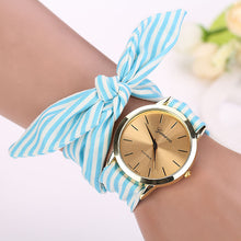 Ladies Stripe Floral Cloth wrist watch women dress watch fabric watch sweet girls watch IMY66