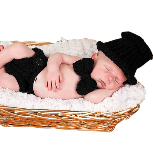 Newborn Baby Boys Photography Props Lovely Crochet Knitted Beanies Shorts Ties Costume Photo Photography Prop Outfit IMY66