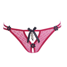 Open File Lace Pearl Pendant Bow Flowers Briefs Sexy Thong G-String Underwear For Women IMY66