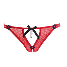 Open File Lace Pearl Pendant Bow Flowers Briefs Sexy Thong G-String Underwear For Women IMY66