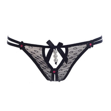 Open File Lace Pearl Pendant Bow Flowers Briefs Sexy Thong G-String Underwear For Women IMY66