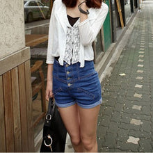 Plus Size Lady Girl Casual female Slim 4 Buttons Cuffed Denim High Waisted Jean Shorts Women Free Shippping IMY66