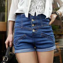 Plus Size Lady Girl Casual female Slim 4 Buttons Cuffed Denim High Waisted Jean Shorts Women Free Shippping IMY66