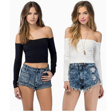 Plus Size Women Sexy Clothing Strapless Bandage shirt Long Sleeves Black\White Short Blouse Tops IMY66