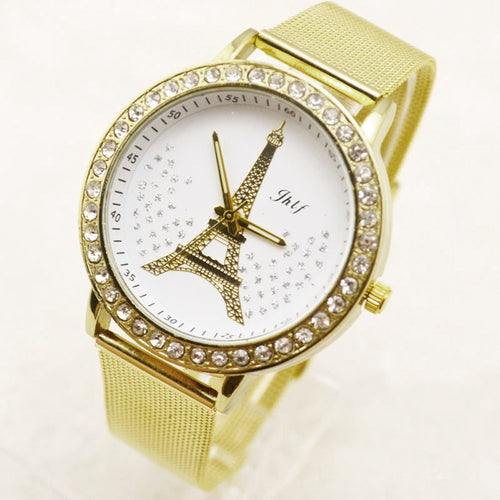 Relogio Feminino Luxury Watches Women Crystal Tower Golden Stainless Steel Mesh Band Wrist Watch Clock Hour Sale IMY66