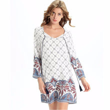 Retro National Wind Women Dress Loose V Neck Mini Dress Casual Straight Dress vestidos femininos IMY66