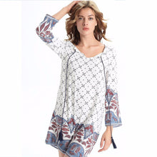 Retro National Wind Women Dress Loose V Neck Mini Dress Casual Straight Dress vestidos femininos IMY66