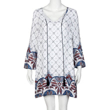 Retro National Wind Women Dress Loose V Neck Mini Dress Casual Straight Dress vestidos femininos IMY66