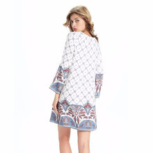 Retro National Wind Women Dress Loose V Neck Mini Dress Casual Straight Dress vestidos femininos IMY66