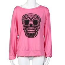 Rock Punk Women T-Shirts Casual Loose Skull Printing Off The Shoulder Long-sleeved T-shirt Tops camisetas y tops IMY66