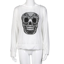 Rock Punk Women T-Shirts Casual Loose Skull Printing Off The Shoulder Long-sleeved T-shirt Tops camisetas y tops IMY66