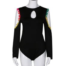 Rompers Womens Jumpsuit Sexy Bodysuit Tops Long Sleeve Hollow Shoulder Pom Pom Trim Cold Keyhole Back Bodysuit macacao IMY66