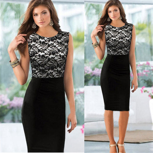 S-XXL Elegant Lady OL Dresses Sexy Women Slim Lace Patchwork Dress Bandage Bodycon Work Casual Party Pencil Dress IMY66