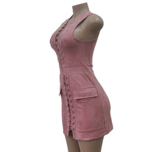 Sexy Dress For Womens Ladies Lace Up Pocket Sleeveless Bandage Bodycon Party Mini Dress vestidos femininos IMY66