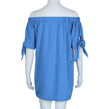 Sexy Blouse Women Beach Short Sleeve Bow Blue Off Shoulder Female Long Blouse Shirt Tops Dress blusa feminino IMY66