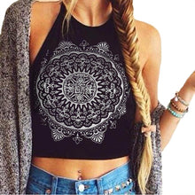Sexy Bustier Crop Tops For Women Sleeveless Blackless Mandala Print Fitness Short Halter Tank Tops IMY66