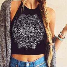 Sexy Bustier Crop Tops For Women Sleeveless Blackless Mandala Print Fitness Short Halter Tank Tops IMY66