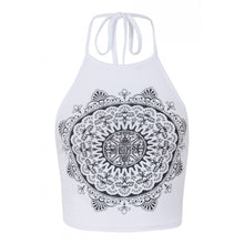 Sexy Bustier Crop Tops For Women Sleeveless Blackless Mandala Print Fitness Short Halter Tank Tops IMY66