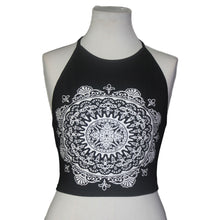 Sexy Bustier Crop Tops For Women Sleeveless Blackless Mandala Print Fitness Short Halter Tank Tops IMY66