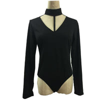 Sexy Choker High Neck Plunge Romper Women Jumpsuit Sexy Long Sleeve Hollow Tops Blouse Shirt Bodysuits Tops Tee Shirt IMY66