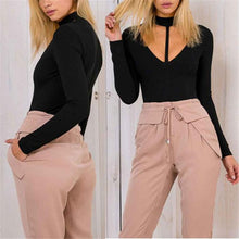 Sexy Choker High Neck Plunge Romper Women Jumpsuit Sexy Long Sleeve Hollow Tops Blouse Shirt Bodysuits Tops Tee Shirt IMY66