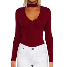 Sexy Choker Tee For Women Long Sleeve Hollow Out Romper V-neck Shirt Bodysuit Jumpsuit Tops macacao feminino IMY66