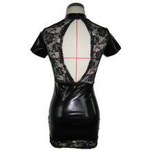 Sexy Club Dress Faux Patent Leather Dress Lace Bodycon Elastic Dress Night Club Wear Lady vestidos femininos IMY66